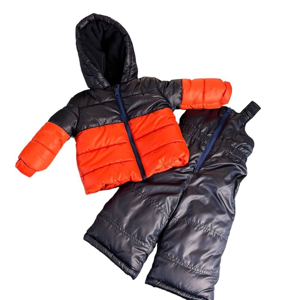 Joe Fresh 2 Piece Winter Coat and Snow Bibs 12-18 Months Orange Blue Warm Winter